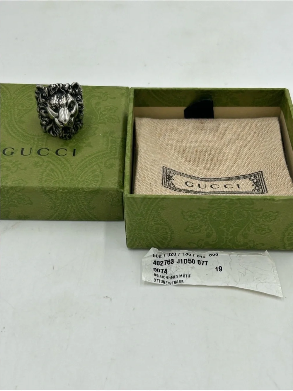Unisex, Gucci, age, silver Lionhead ring, open mouth, roaring expression, size 8